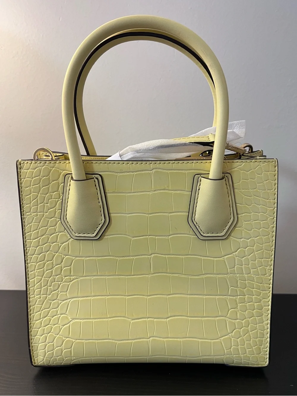 Michael Kors Pale Yellow Croc-Embossed Crossbody Satchel